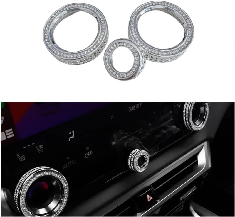 YUWATON Bling Rhinestone Cover Car Accessories Compatible with Lexus ES RX NX LM GX RZ 2023-2026 Car Interior Decoration Sticker (Silver, Air Conditioner knob Cover 3pcs) - Image 5